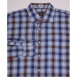 Peter Millar Blue and Brown Plaid Button-Down Shirt